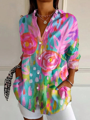 Evangeline | Elegant Floral Button Down Blouse