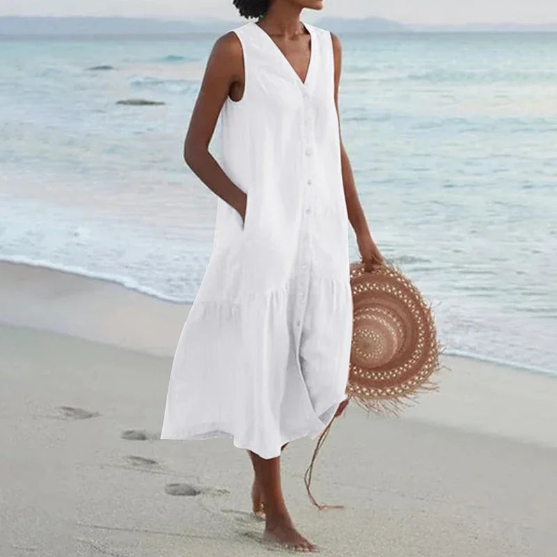 Delphine | Elegant Tiered Button-Front Midi Dress
