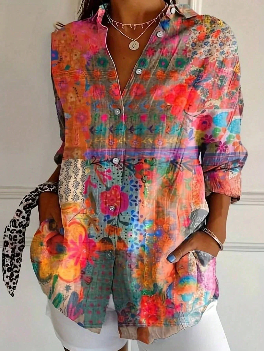 Evangeline | Elegant Floral Button Down Blouse