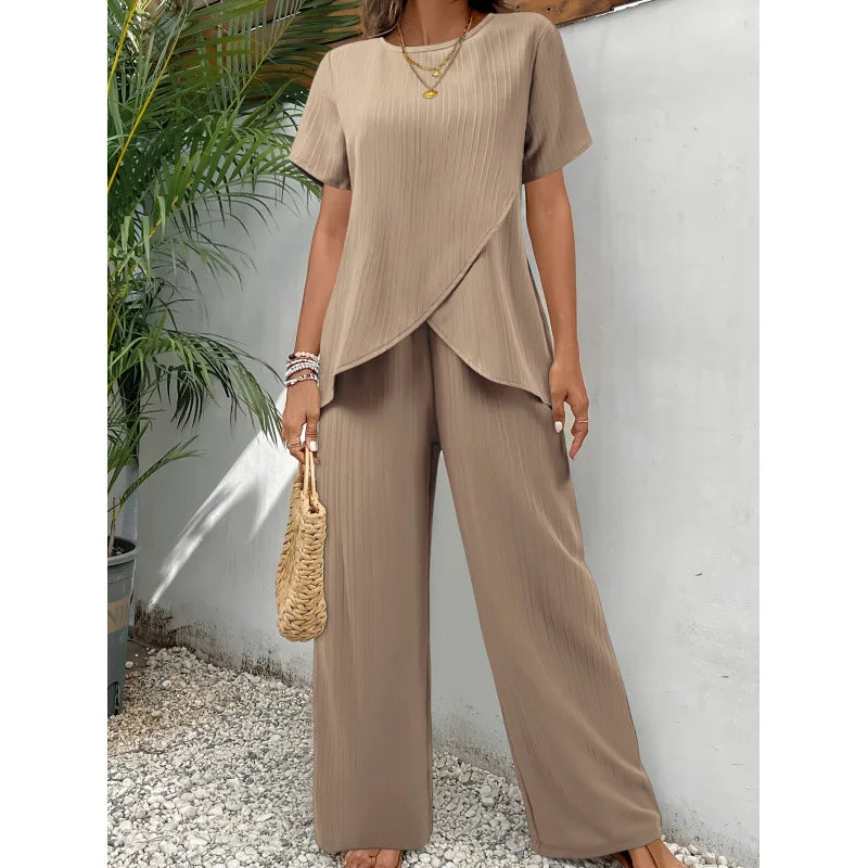 Belinda | Elegant Wrap Top Wide Leg Pants Set