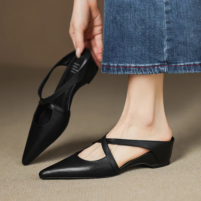 Zivelle | Refined Leather Cross-Strap Pointed Flats