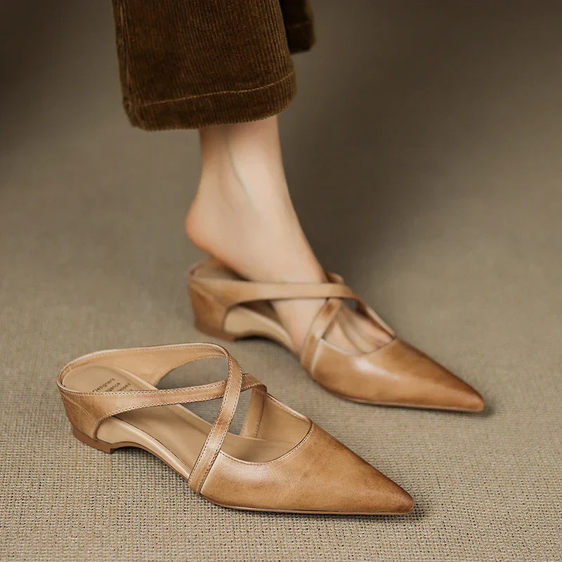 Zivelle | Refined Leather Cross-Strap Pointed Flats