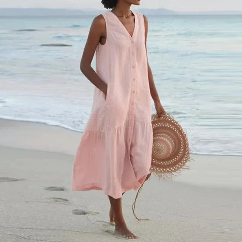 Delphine | Elegant Tiered Button-Front Midi Dress