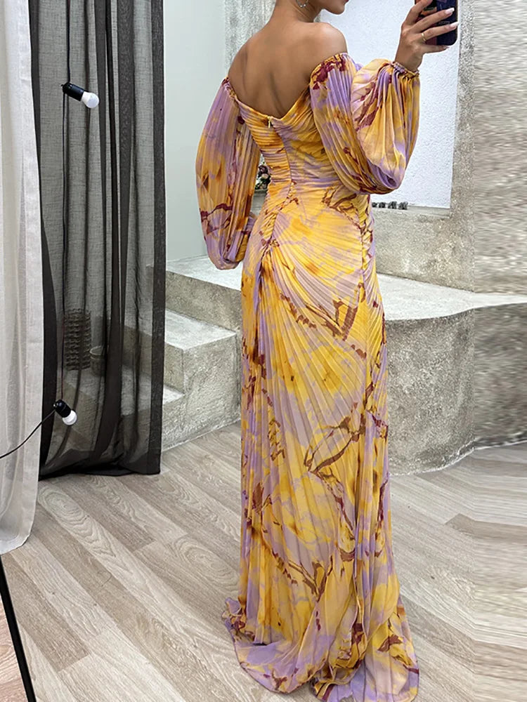 Vivienne | Elegant Tie-Dye Puff Sleeve Maxi Dress
