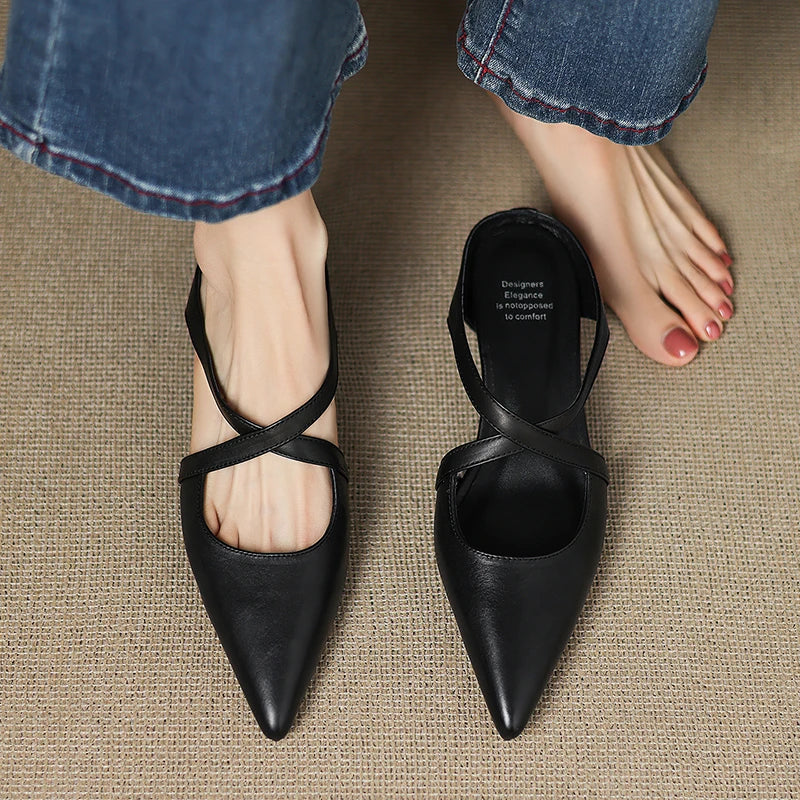 Zivelle | Refined Leather Cross-Strap Pointed Flats