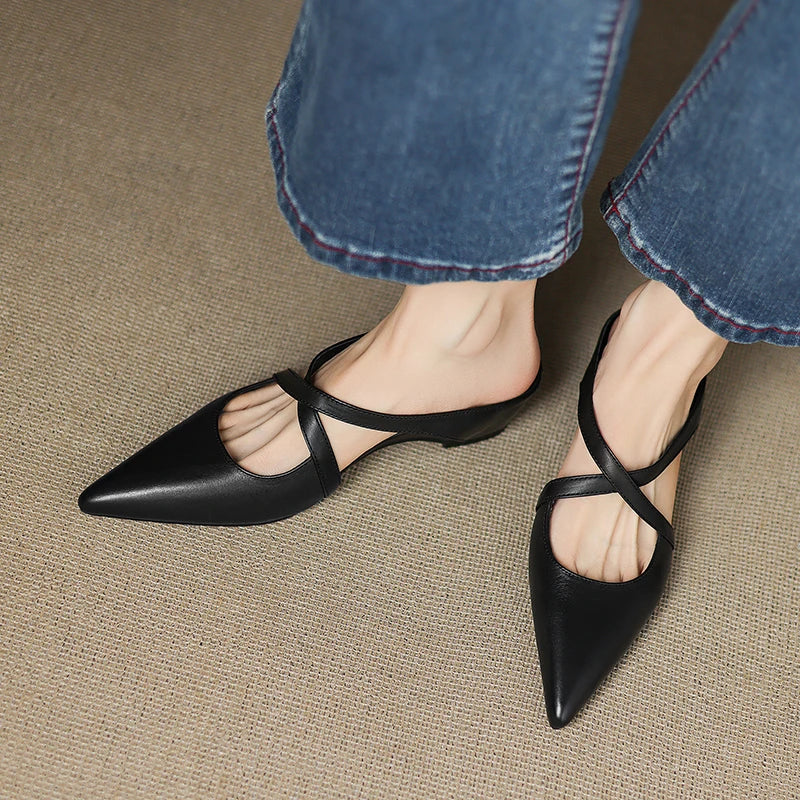 Zivelle | Refined Leather Cross-Strap Pointed Flats