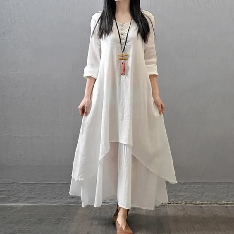 Aurelia | Elegant Layered Linen Maxi Dress