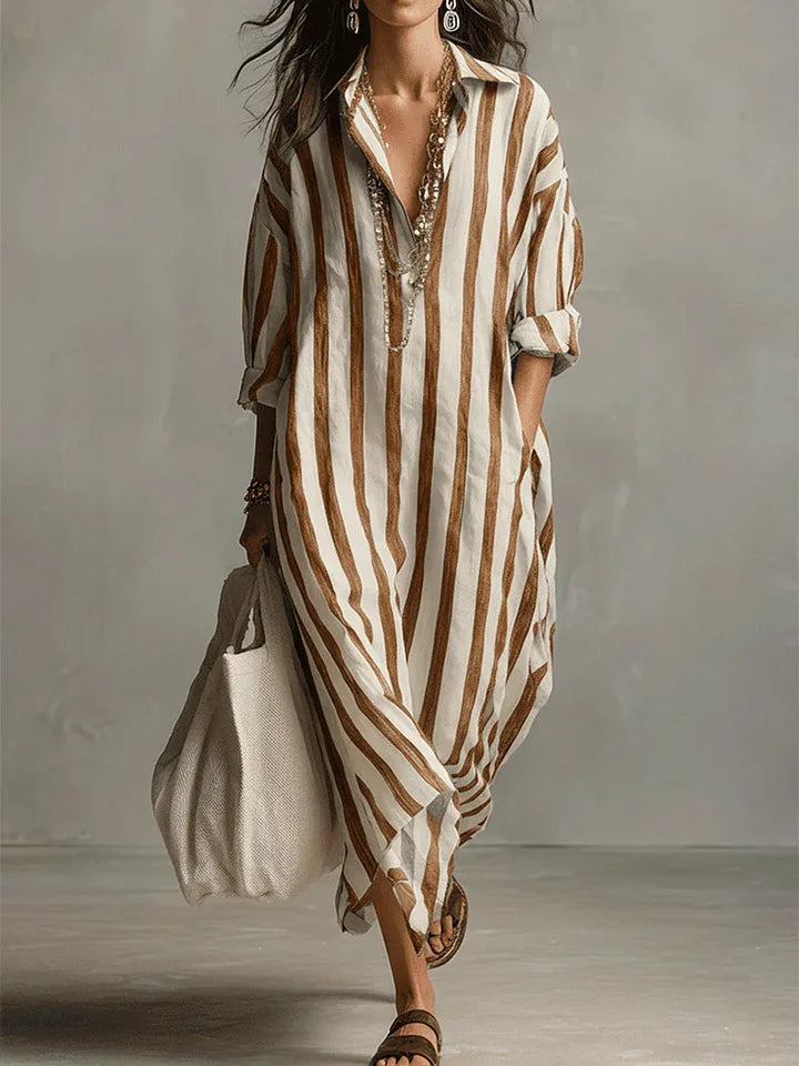 Bellarine | Elegant Stripe Collared Maxi Dress