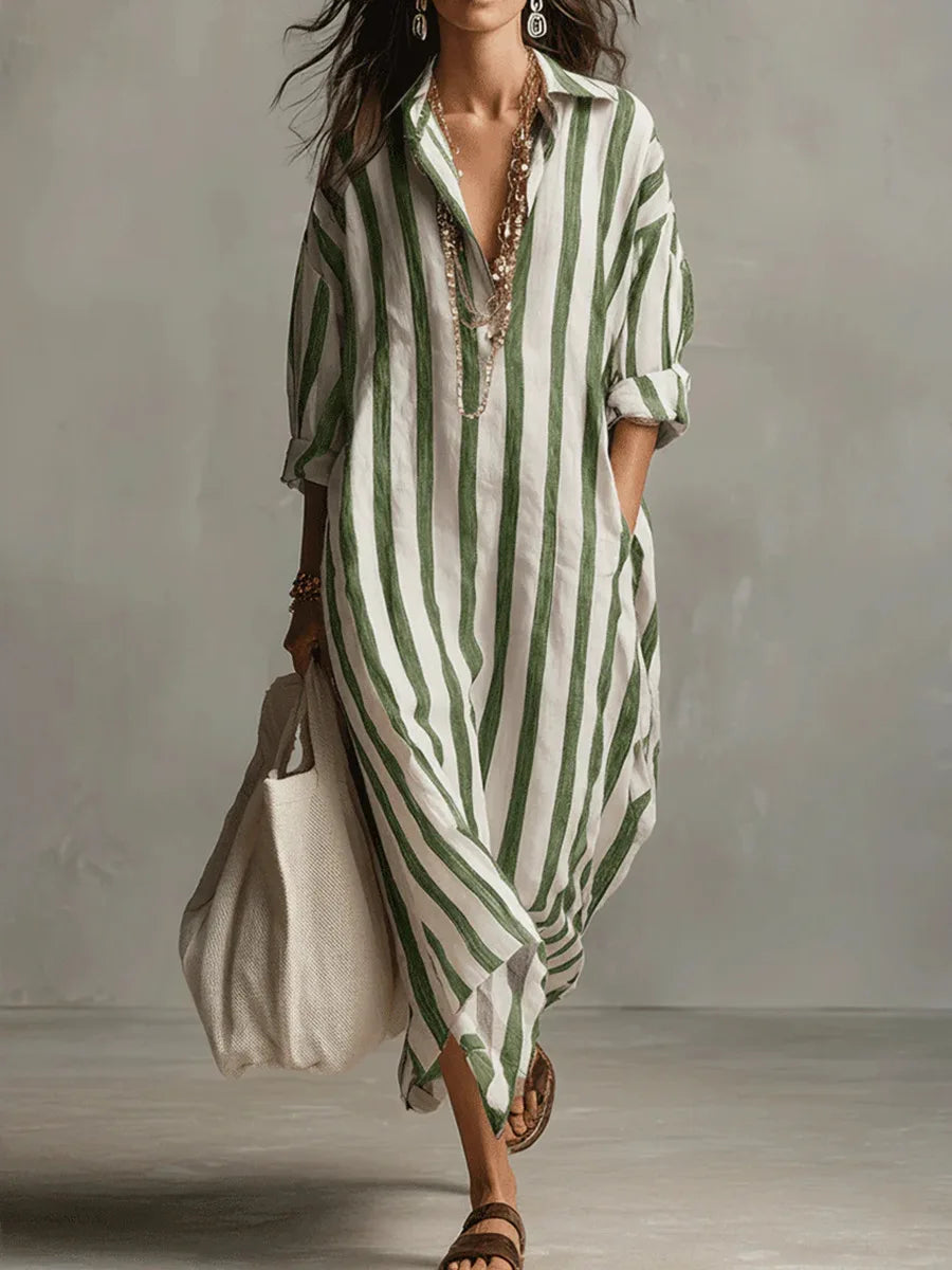 Bellarine | Elegant Stripe Collared Maxi Dress