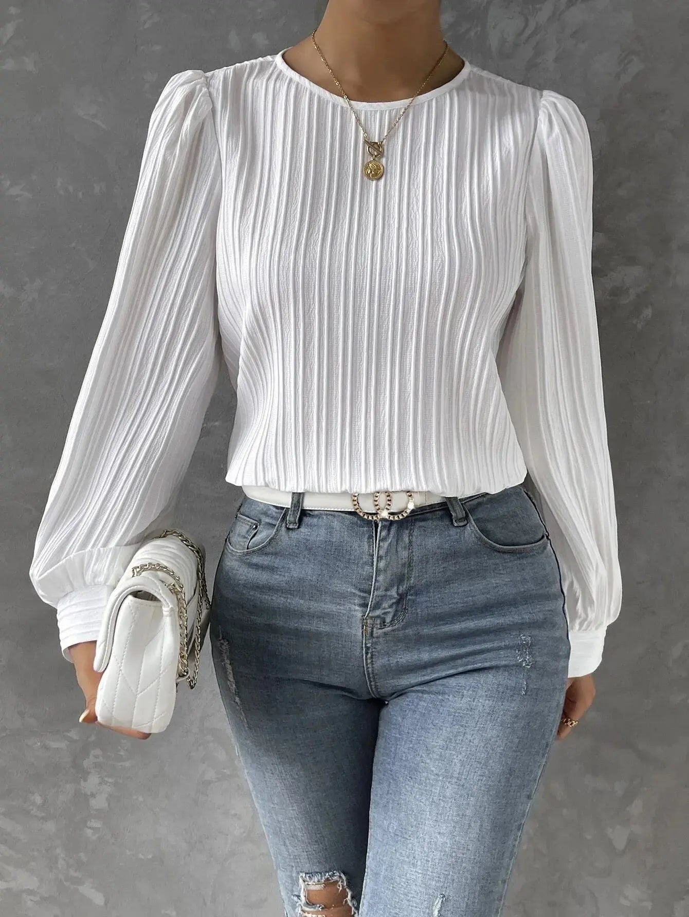 Marlena | Elegant Ribbed Balloon Sleeve Blouse