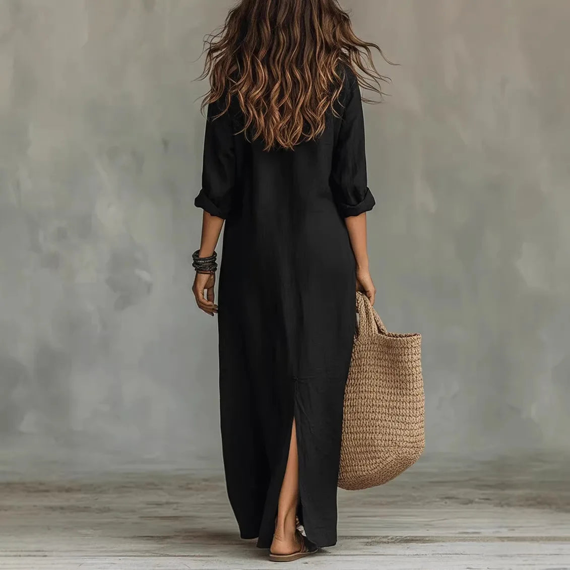 Vivienne | Elegant Linen Shirt Maxi Dress