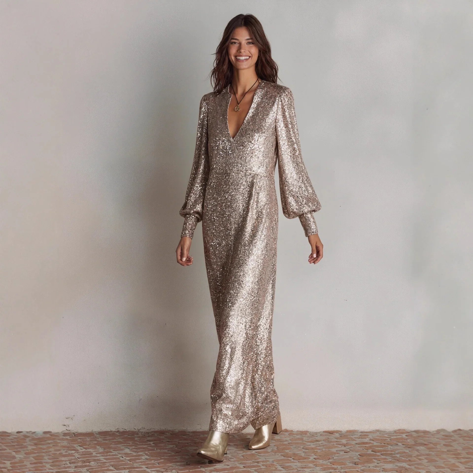 Ameliana | Luxe Sequin Wrap Maxi Dress