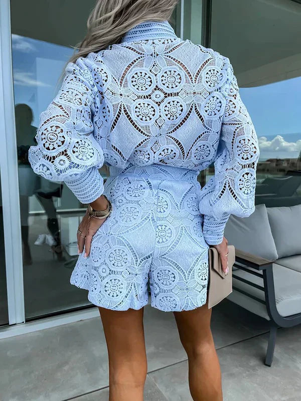 Briallen | Luxe Lace Long Sleeve Top & Shorts Set