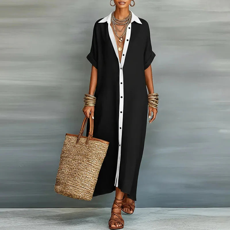 Esperanza | Elegant Contrast Trim Maxi Dress