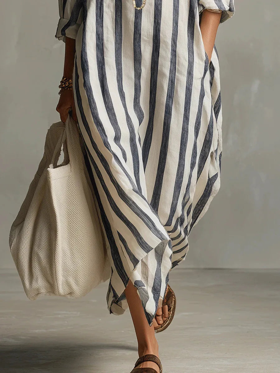 Bellarine | Elegant Stripe Collared Maxi Dress