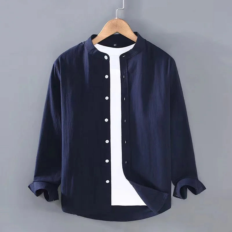 Tobias | Men's Classic Linen Mandarin Collar Shirt