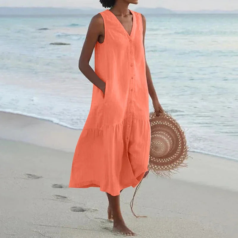 Delphine | Elegant Tiered Button-Front Midi Dress