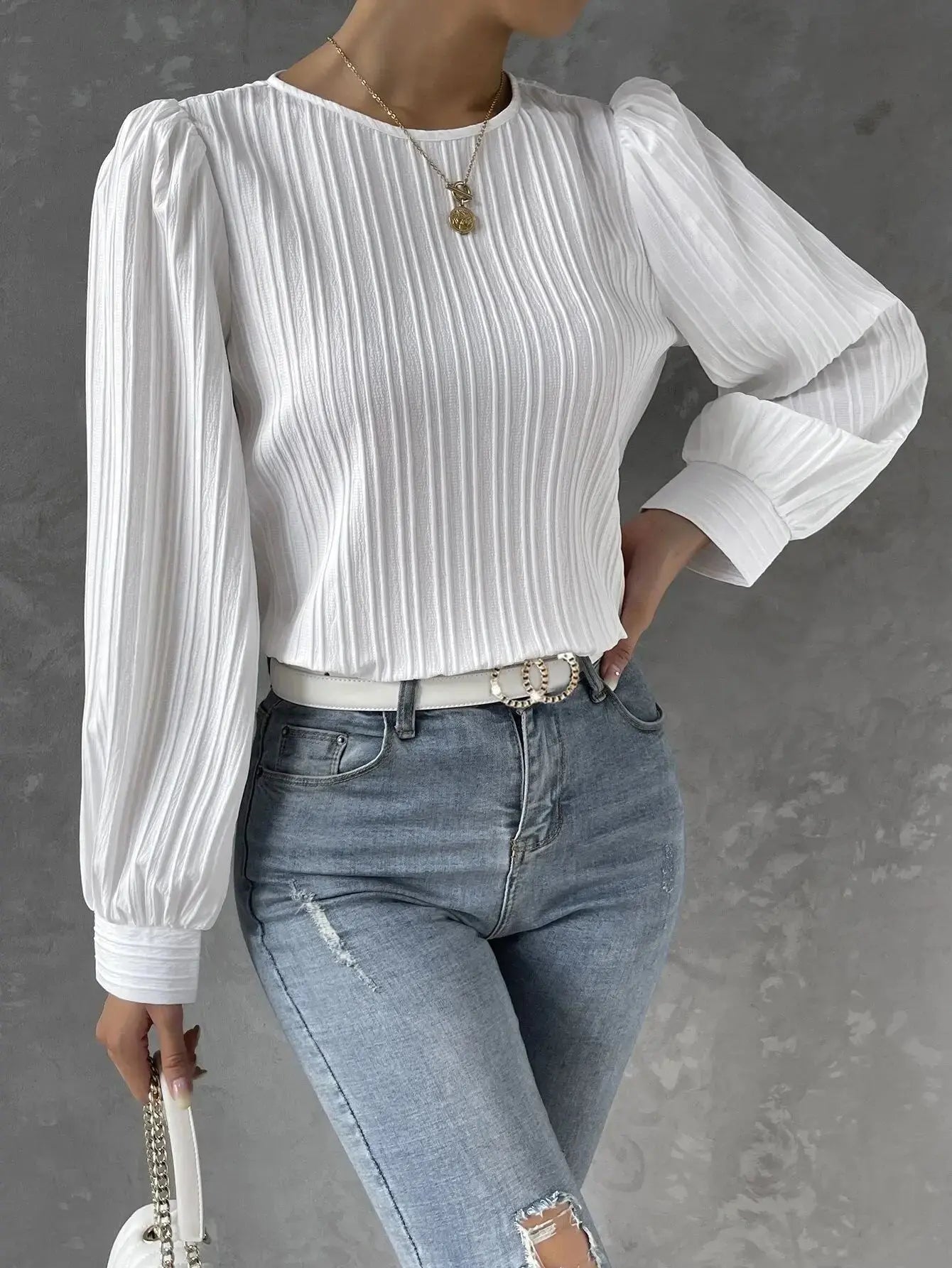 Marlena | Elegant Ribbed Balloon Sleeve Blouse