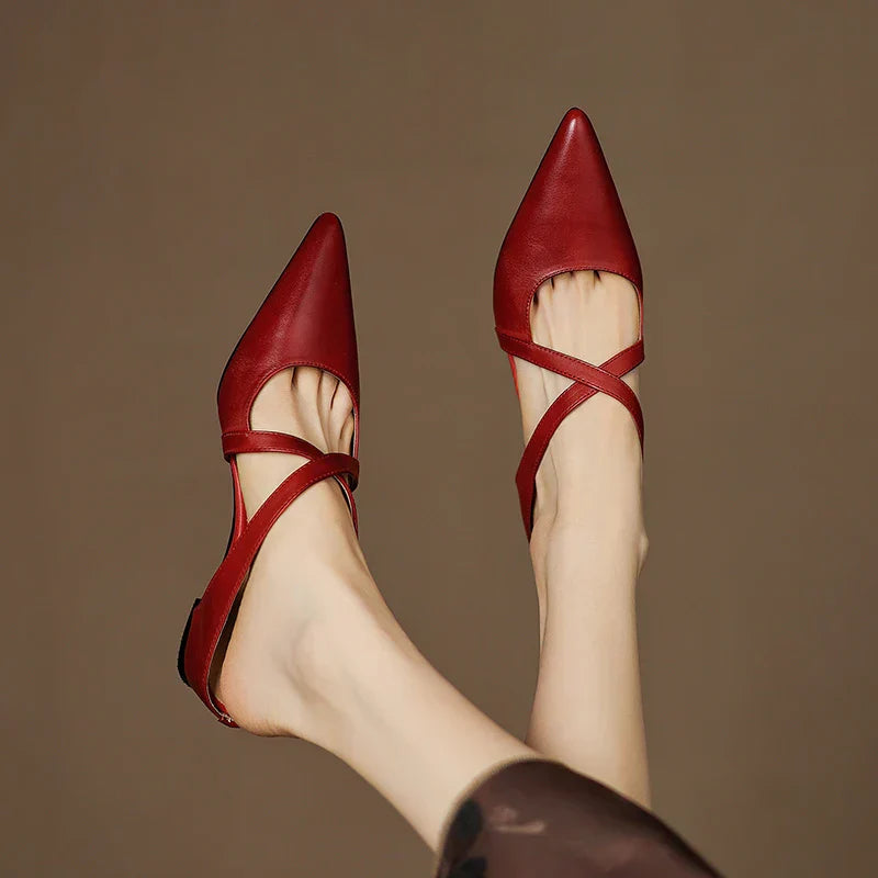 Zivelle | Refined Leather Cross-Strap Pointed Flats