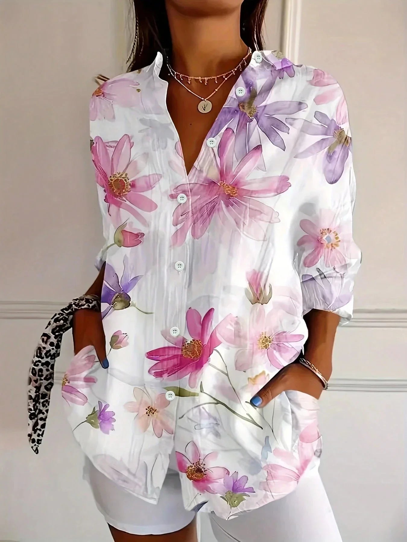 Evangeline | Elegant Floral Button Down Blouse