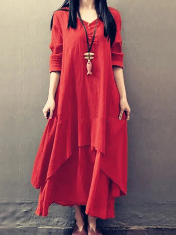 Aurelia | Elegant Layered Linen Maxi Dress