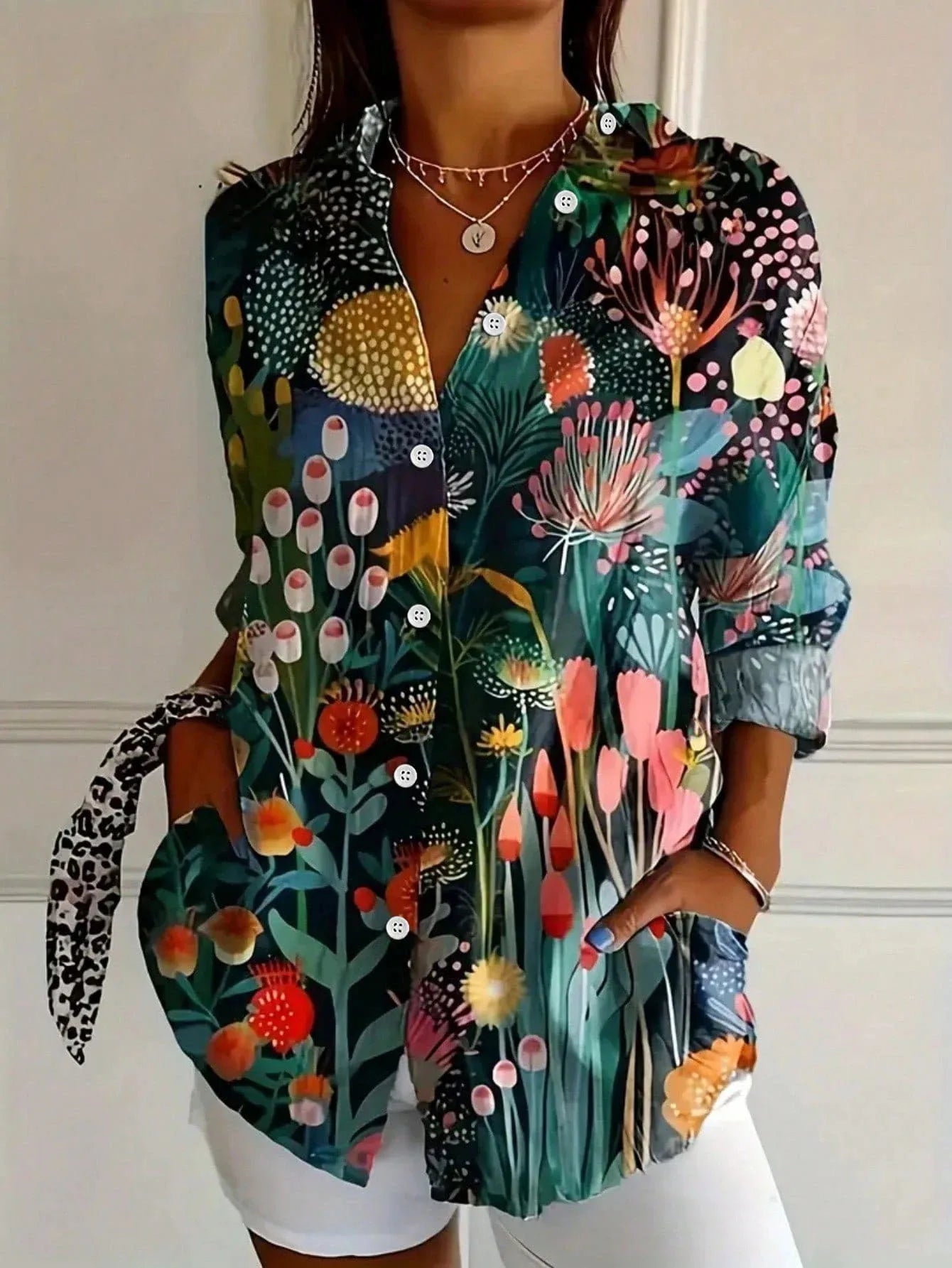 Evangeline | Elegant Floral Button Down Blouse