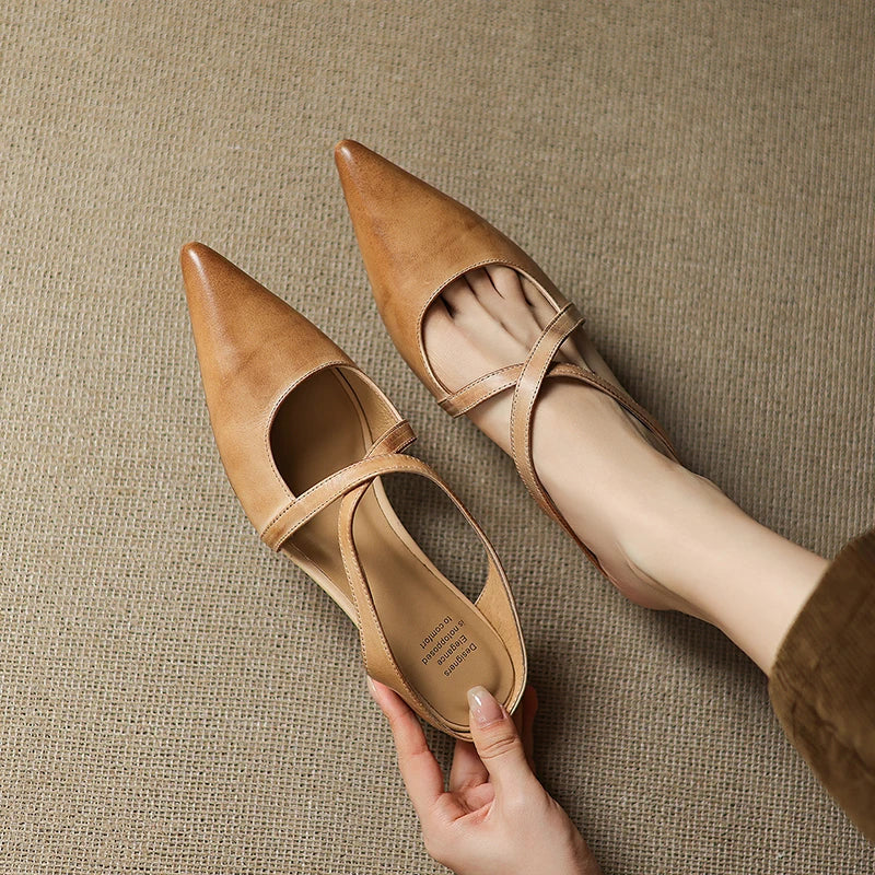 Zivelle | Refined Leather Cross-Strap Pointed Flats
