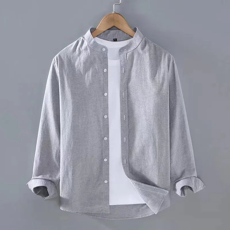 Tobias | Men's Classic Linen Mandarin Collar Shirt