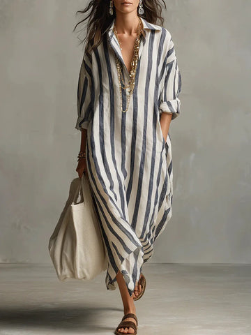 Bellarine | Elegant Stripe Collared Maxi Dress