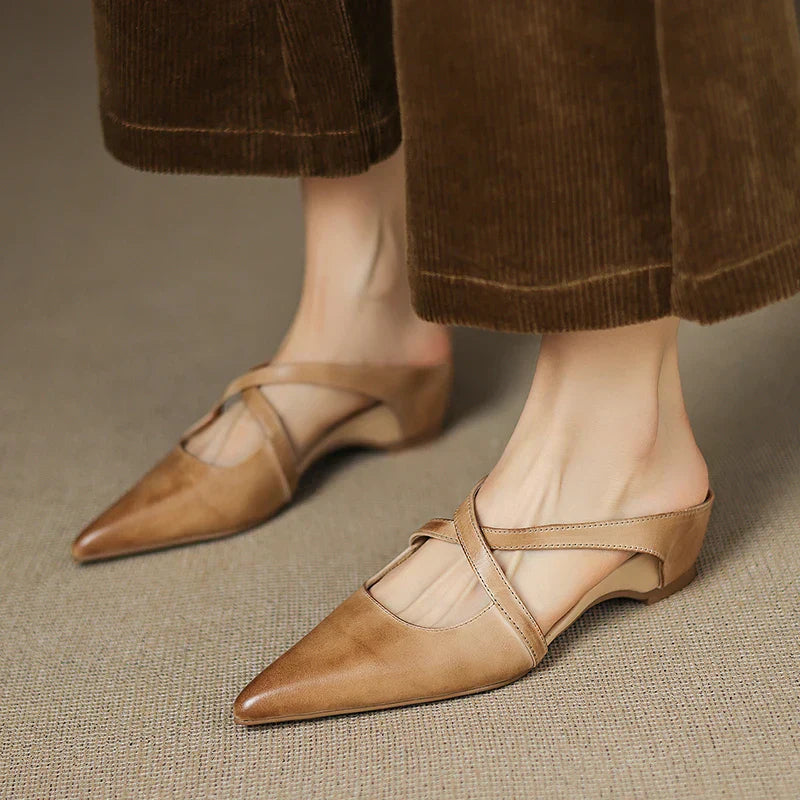 Zivelle | Refined Leather Cross-Strap Pointed Flats
