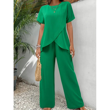 Belinda | Elegant Wrap Top Wide Leg Pants Set