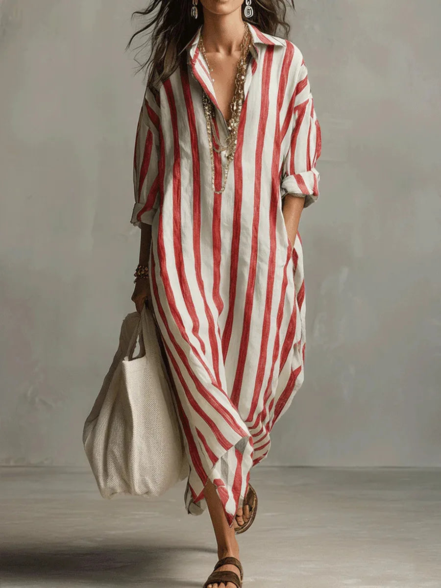 Bellarine | Elegant Stripe Collared Maxi Dress