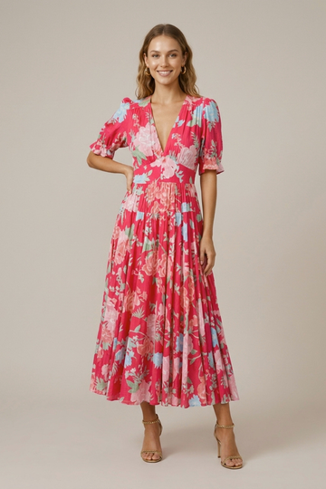 Seraphine | Romantic Floral Pleated Maxi Dress