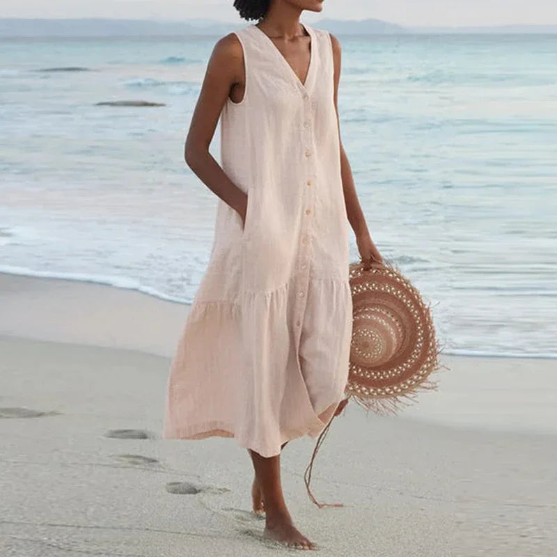 Delphine | Elegant Tiered Button-Front Midi Dress