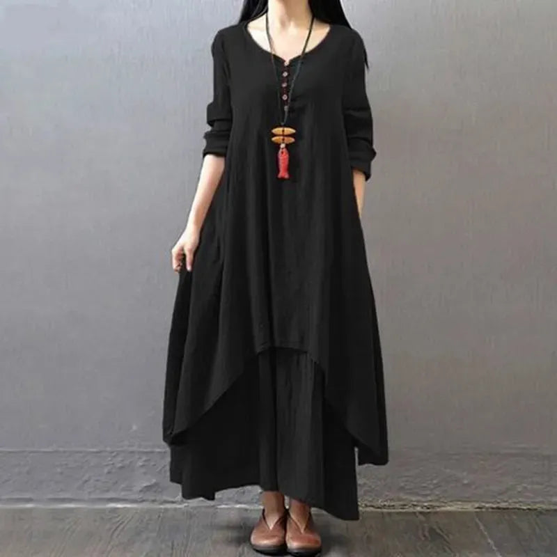 Aurelia | Elegant Layered Linen Maxi Dress