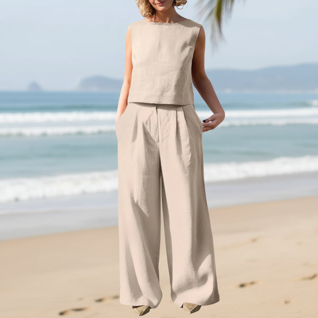 Linnea | Effortless Linen Sleeveless Top & Wide Leg Pants Set