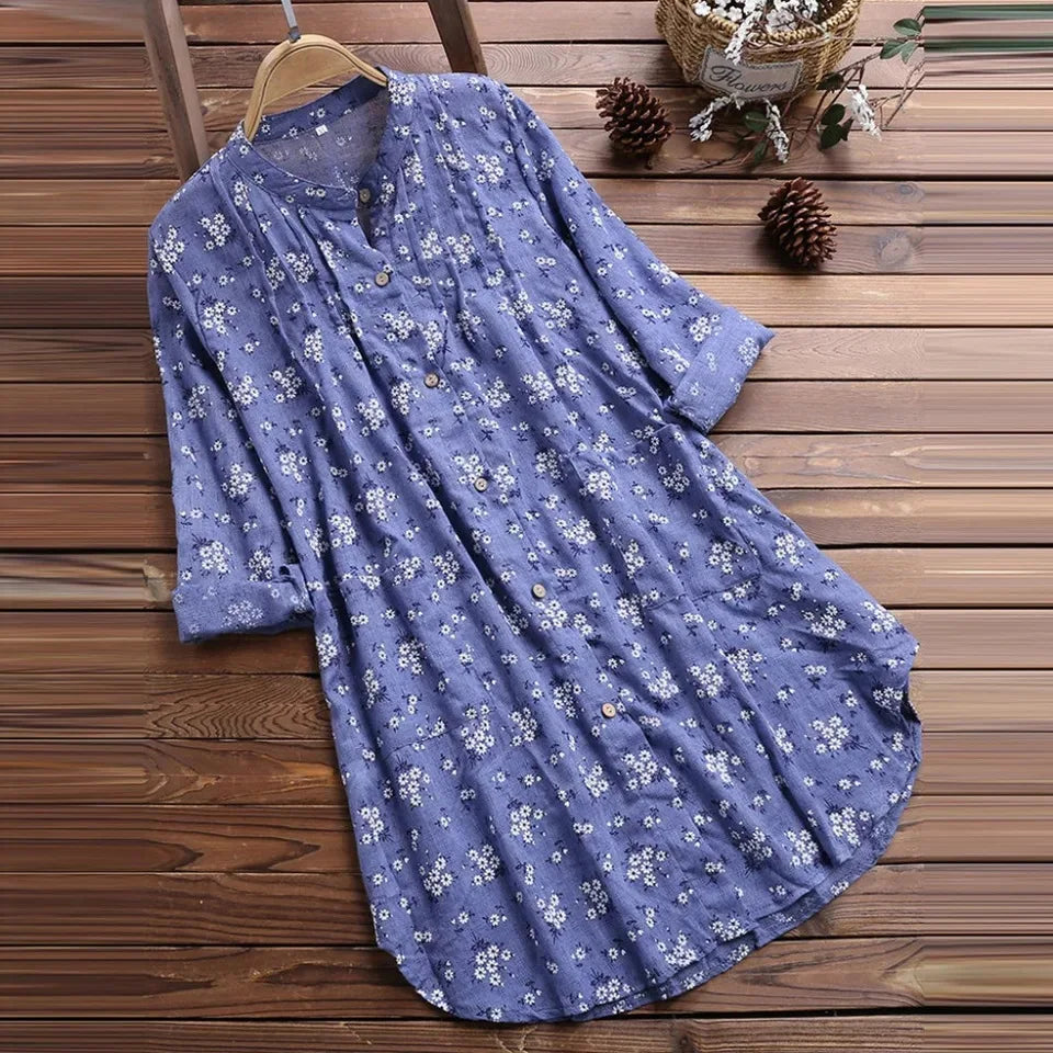 Evangeline | Elegant Floral Shirt Midi Dress