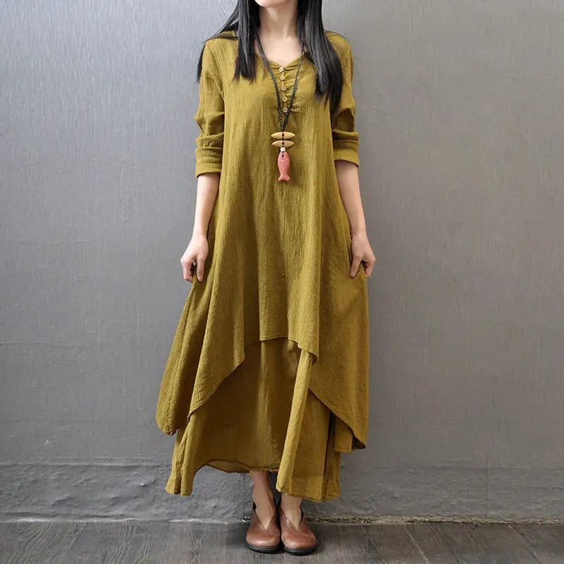 Aurelia | Elegant Layered Linen Maxi Dress
