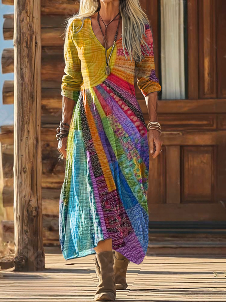 Auriana | Elegant Tie-Dye Striped Wrap Maxi Dress