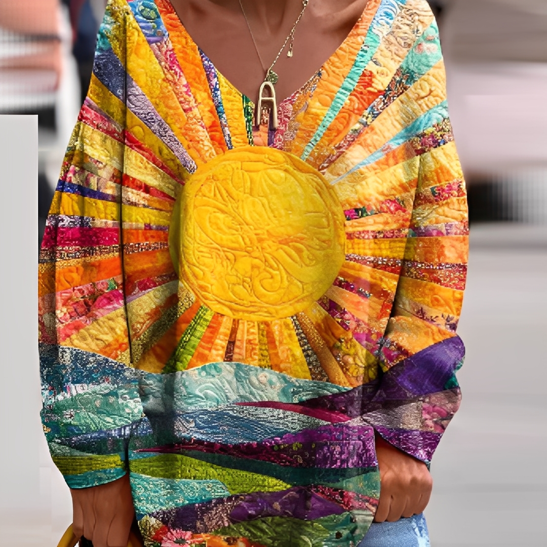 Celestiana | Vibrant Sun Print Long Sleeve Blouse