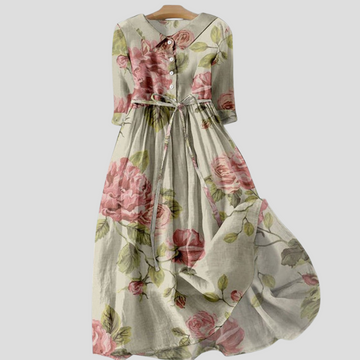 Celestina | Elegant Floral Lapel Shirt Midi Dress