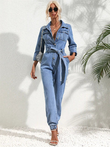 Mirelle | Elegant Denim Belted Jumpsuit