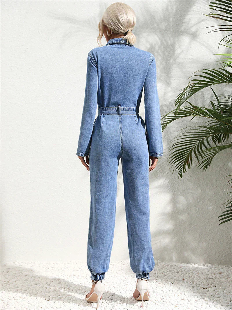 Mirelle | Elegant Denim Belted Jumpsuit