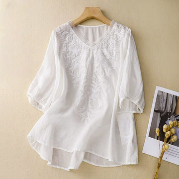 Bellarine | Elegant Embroidered Cotton Linen Blouse