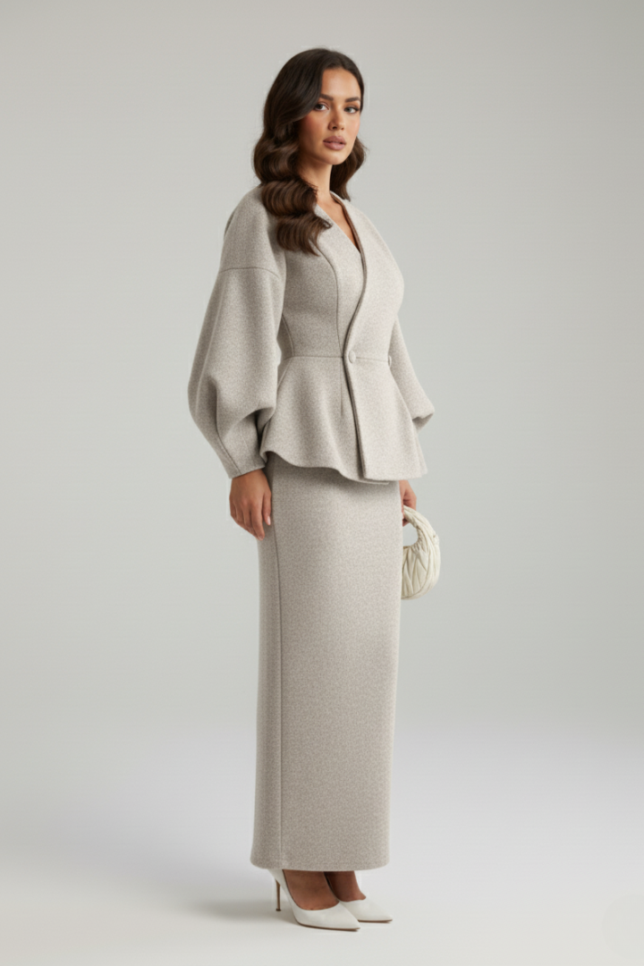 Brielle | Elegant Puff Sleeve Peplum Suit Set