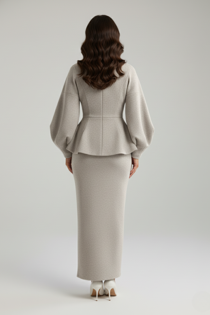 Brielle | Elegant Puff Sleeve Peplum Suit Set