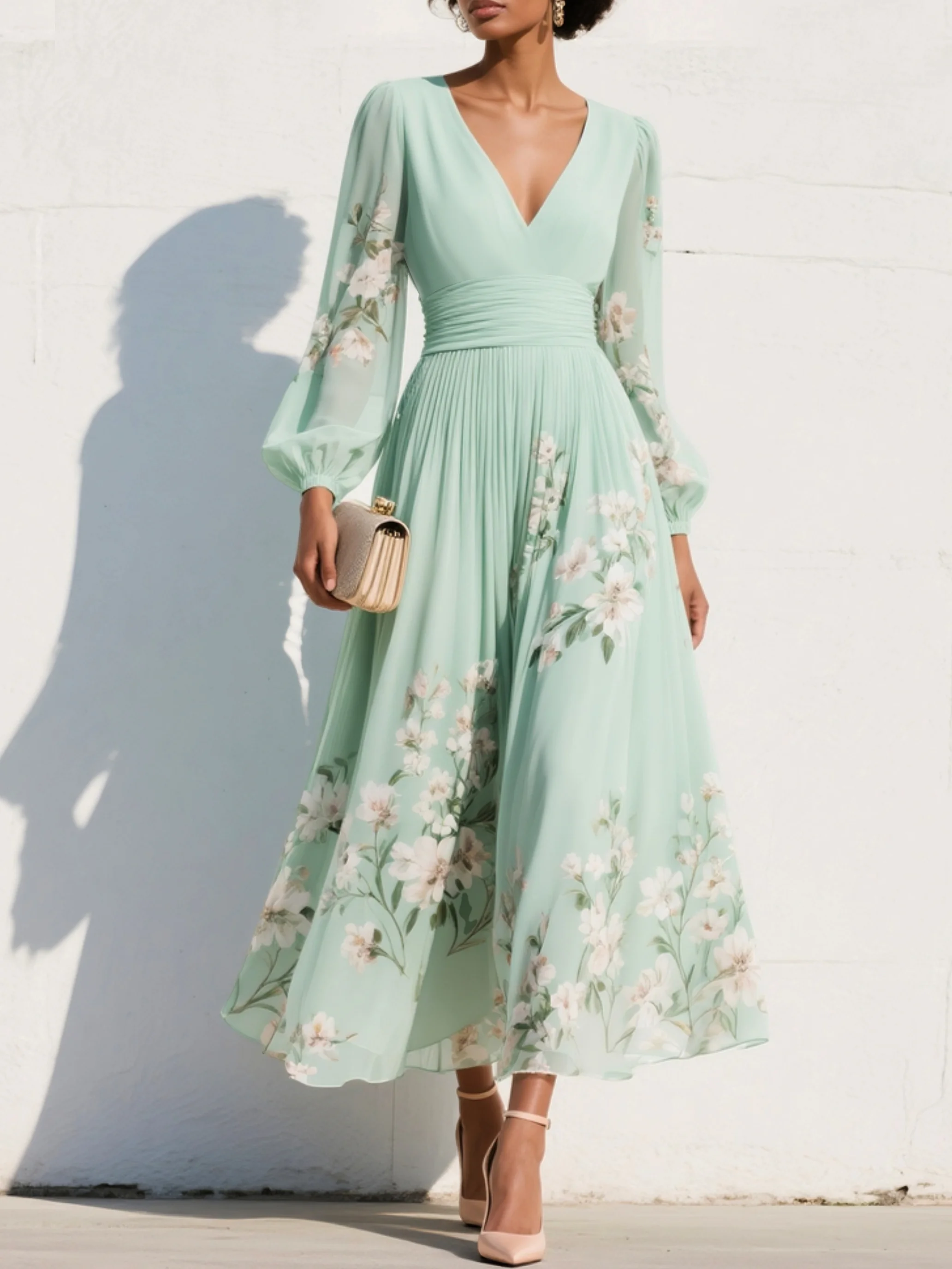 Rosalind | Floral Wrap Puff Sleeve Maxi Dress