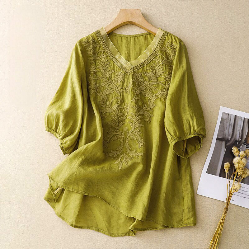 Bellarine | Elegant Embroidered Cotton Linen Blouse
