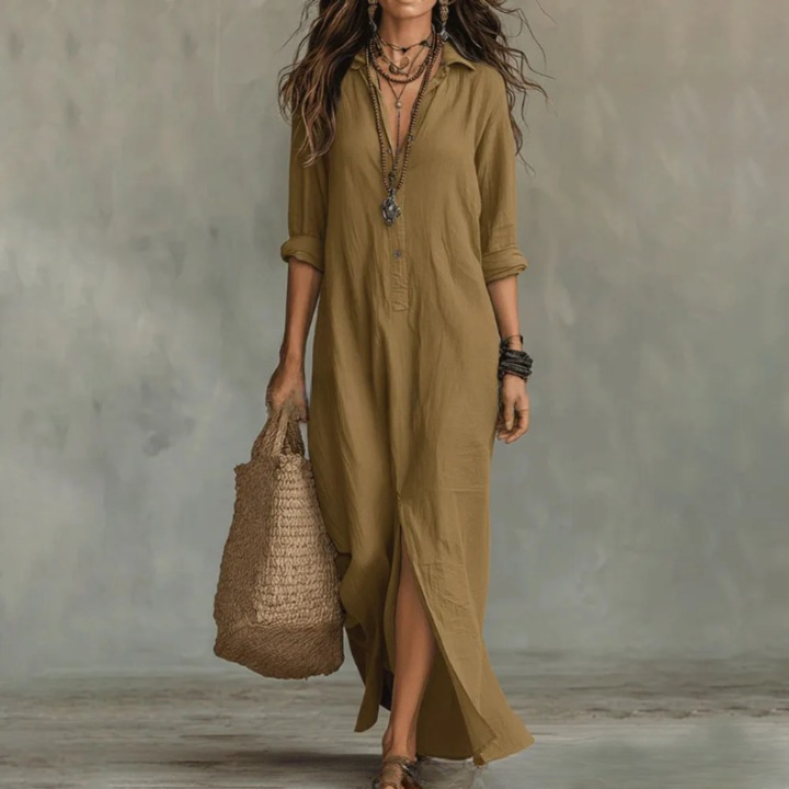 Vivienne | Elegant Linen Shirt Maxi Dress
