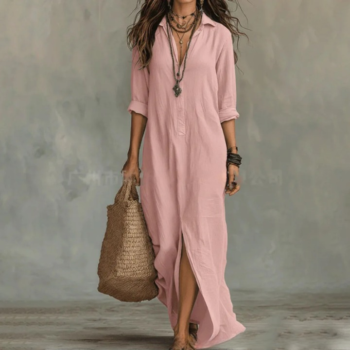 Vivienne | Elegant Linen Shirt Maxi Dress